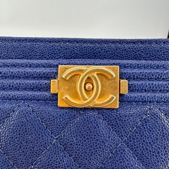 Chanel Blue Quilted Caviar Boy Card Case Wallet - Picture 4 of 6